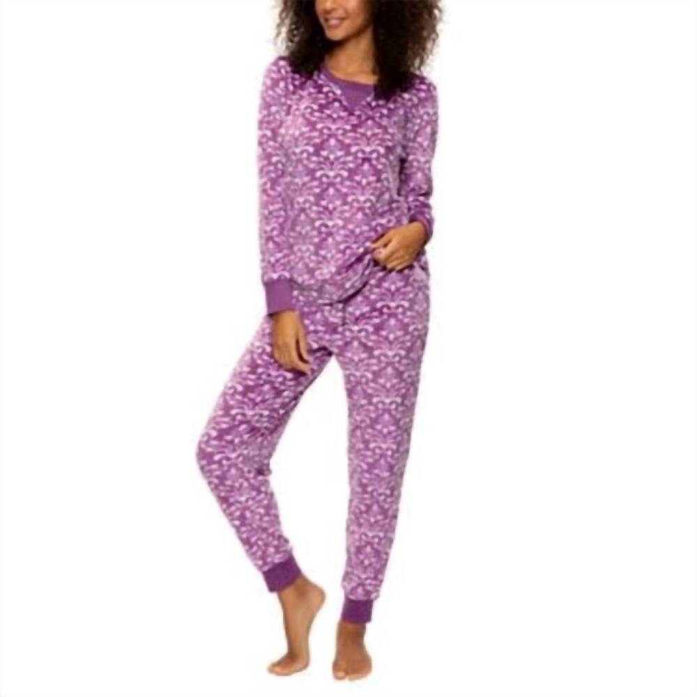 NEW FELINA women's ultra soft micro fleece pajama set in purple